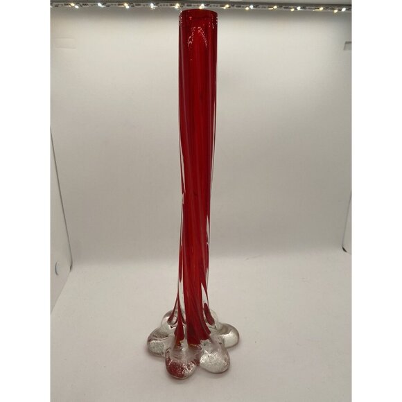 Vintage Amberina Encased Glass Vase 6 Petal Elephant Ft  Gorgeous Designs  11.5" - Picture 2 of 5